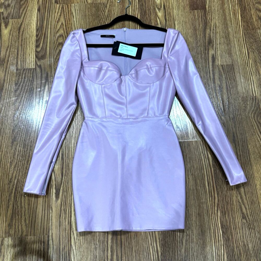 Alex Perry Patent Faux leather Long sleeve pink bodycon Mini Party Dress sz 8 - Picture 10 of 12